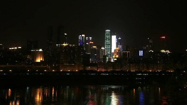 traffic and skyline of chongqing city at night in China