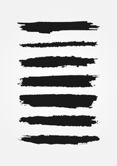 Set of black lines painted rough brushes. Grunge strokes.