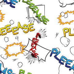 Please - Comic book style word seamless pattern on white background.