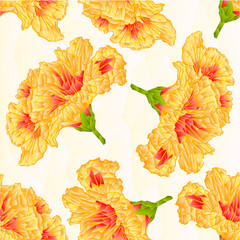 Seamless texture Yellow hibiscus tropical flowers mosaic polygons  vector illustration