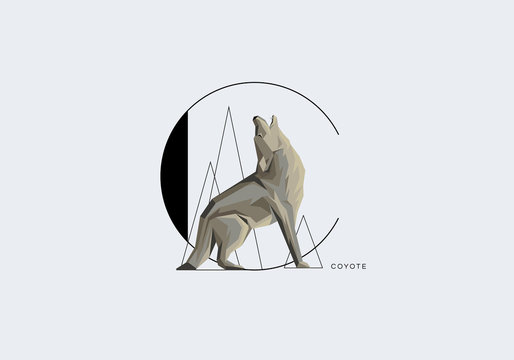 Capital letter C decorated with howling coyote