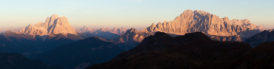 Evening panoramic view of mount Civetta and mount Pelmo