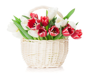 Fototapeta na wymiar Colorful tulips bouquet basket