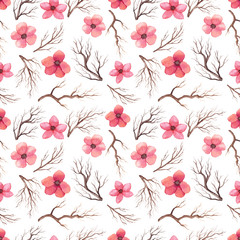 Watercolor Little Flowers And Branches Seamless Texture