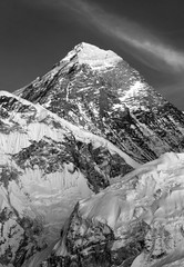 black and white view of Mount Everest from Kala Patthar