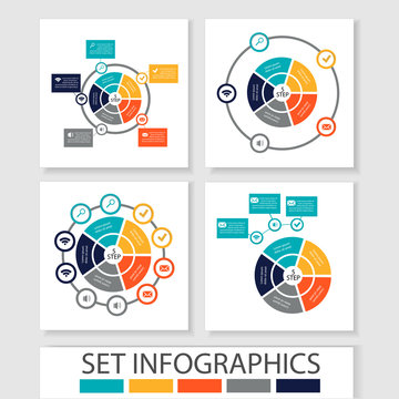 Set of vector circles and other elements for infographic. Template for cycle diagram, graph, presentation. Business concept with 5 options