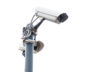 Outdoor surveillance cameras on the stand isolated on white