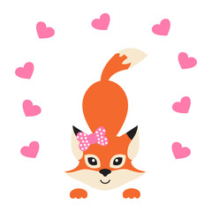 cartoon fox vector with bow and heart
