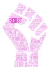 Women's Rights Resist Word Cloud on a white background. 