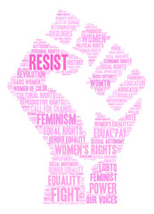 Women's Rights Resist Word Cloud on a white background. 