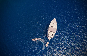 Aerial view of small boats in sea