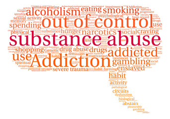 Substance Abuse Word Cloud on a white background. 