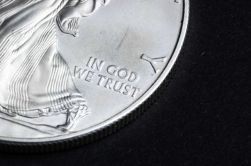 Close up of 1 American Dollar silver coin. Business concept.
