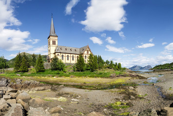Fototapeta na wymiar Kabelvåg church at the Lofoten, Nordland, Norway