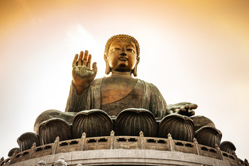 Buddha, Tian Tan Buddha at Po Lin Monastery in Hong Kong - obrazy, fototapety, plakaty