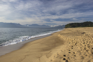 Beautiful view of Caraguatatuba beach, north coast of the state
