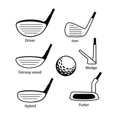 Set of golf club and ball icons graphic design