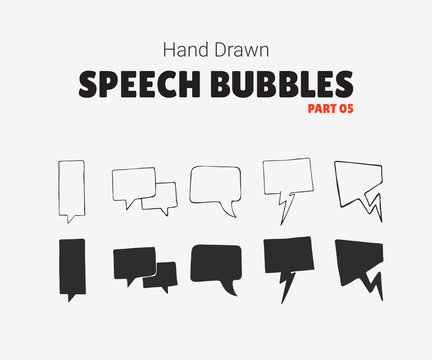 White and black vector set of talk and think bubbles, group of doodle speech bubles