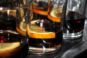 Beautiful glasses with a slice of lemon and bitters, Novi Sad, Serbia
