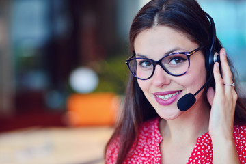 Young female in call center team