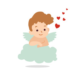 Cupid hovers in the clouds. Vector illustration