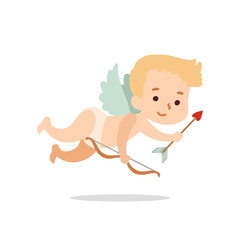 Flying cupid with bow and arrow. Vector illustration