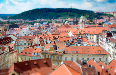 Fototapeta na wymiar Prague view of the city from above. Tilt shift lens.