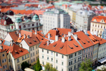 Fototapeta na wymiar Prague view of the city from above. Tilt shift lens.