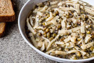 Turkish Mas Fasulyesi Corbasi / Mung Bean Soup with bran bread.