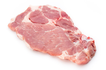 Fresh raw beef steak isolated on white background, top view.