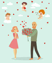 Valentines day illustration with lovers couple