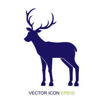 Silhouette of a deer on a white background. View deer from the side. Logo. Vector illustration.