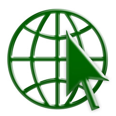 Green 3d Internet Globe Icon With Green Arrow Cursor, World Wide Web Symbol, 3d Illustration Isolated On White Background