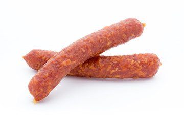 Smoked sausage salami isolated on a white background.