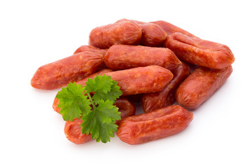 Peperoni or salami, parsley sausage. Isolated on white backgroun