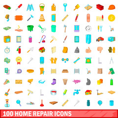 100 home repair icons set, cartoon style