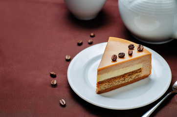 Coffee caramel cream brulee mousse cake