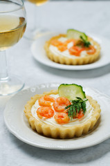 Shrimp cream cheese mousse dill cucumber tartlet