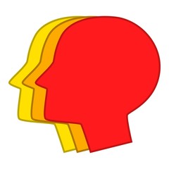 Three male head silhouettes icon, cartoon style