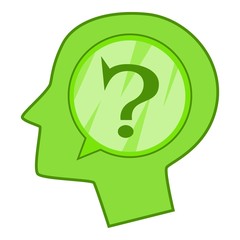 Head silhouette with question mark inside icon