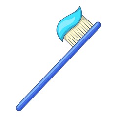 Toothbrush with toothpaste icon, cartoon style