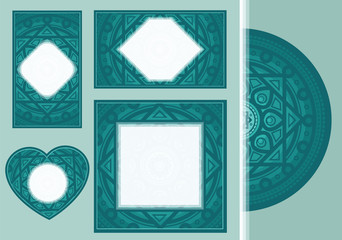 Set of greeting cards or invitations with geometric romantic ornament for wedding, mother day, Valentine's day, birthday