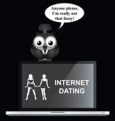 Comical desperate bird businessman on internet dating website 