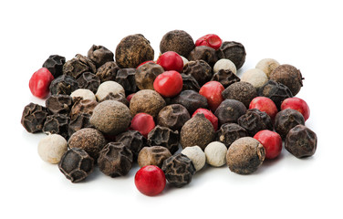 Mix of different peppers balls isolated on white background, with clipping path. Macro. Close up. Perfect quality.