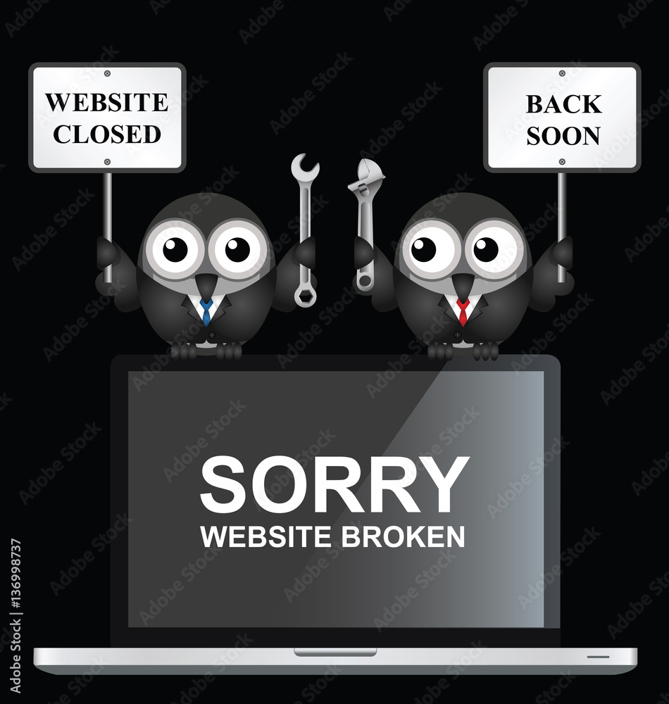 Wall mural comical website broken with back soon message