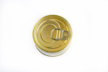 Can of preserved food on white background