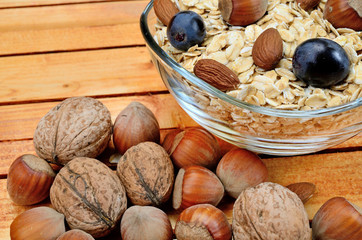 oat cereal with fruit on table