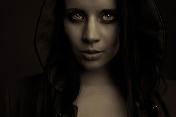 emotion expression dark girl face - obrazy, fototapety, plakaty