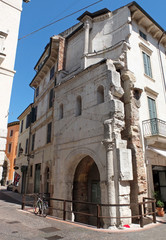 The ancient Roman Lion gate (Porta Leoni) in the historic center of Verona, Italy. 