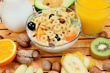 cereal with milk in bowl on table